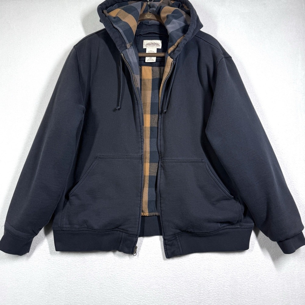 LL Bean Katahdin Iron Works Jacket Mens Large Flannel Lined Full Zip Hoodie Work